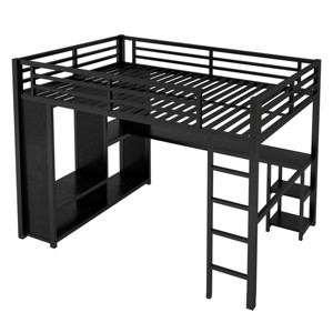 TopComfy Beds Queen Size Loft Bed Frame with Built In Wardrobe Desk and Storage Shelves Bedroom Furniture for Bedroom, Black, 63.78"*68.5"*163.58" - 1 of 4