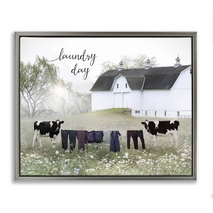 Stupell Industries Laundry Day with Rural Cows Floating Frame Canvas Art - 1 of 4