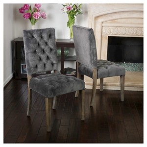 Set of 2 Saltillo New Velvet Dining Chair Charcoal - Christopher Knight Home: Upholstered, Button Tufted - 1 of 4