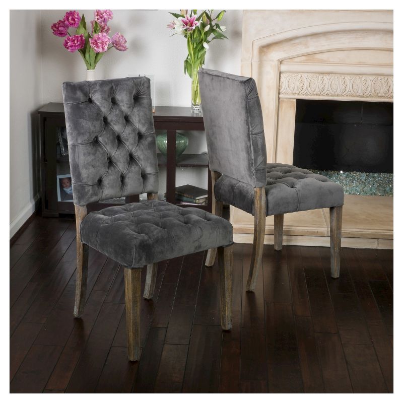 Set of 2 Saltillo New Velvet Dining Chair Charcoal - Christopher Knight Home, 3 of 7