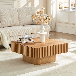 Kumasinova 31.5" Handmade Drum Coffee Table with Storage,Square End Table with MDF Pedestal,Modern Center Table for Living Room - 1 of 4