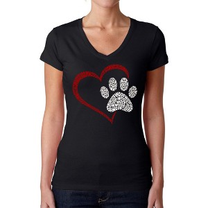 LA Pop Art Paw Heart - Women's Word Art V-Neck T-Shirt - 1 of 4