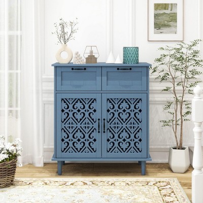 Hollow-Carved Cabinet,Distressed Wooden Cabinet With 2 Doors And 2 Drawers-Maison Boucle