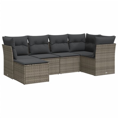 vidaXL 6 Piece Patio Sofa Set with Cushions - Gray Without Table