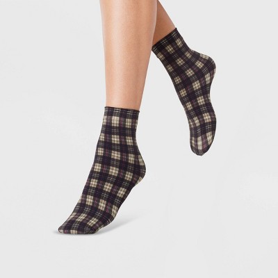 Women's Plaid Anklet Socks - A New Day™ Black/Tan 4-10