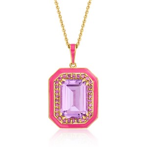 Ross-Simons 6.25 Carat Amethyst and .60 ct. t.w. Rhodolite Garnet Pendant Necklace With Pink Enamel in 18kt Gold Over Sterling Size 18 - 1 of 2
