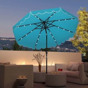 Costway 9.3 FT Solar Patio Umbrella Outdoor Market Sunshade with 24 LED Lights,Ruffles Beige/Brown/Red/Gray/Turquoise - 1 of 4
