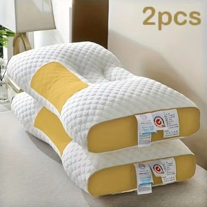 FONTOI 2 Pack Bed Pillow with Removable Cover, All-Season Comfort, Perfect for Home, Hotel, Bed, Yellow&White, 5.5"*5.5"*17" - 1 of 4