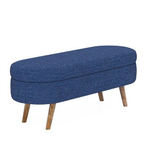 Tramull Handmade Oval Storage Ottoman Bench with Rubber Wood Legs, Foam Upholstered Footstool Seat for Living Room - 1 of 4