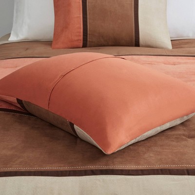 Queen Coral and Brown Microfiber Reversible Comforter Set