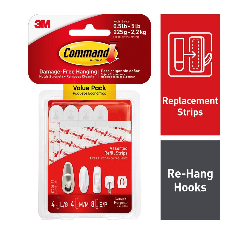 Command Refill Strips (8 Small/4 Medium/4 Large) White, 3 of 13