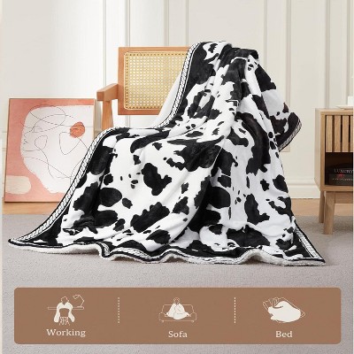 Heated Blanket Electric Throw, Cow Print Electric Blanket Heating with LCD Controller, 6 Heat Settings & 4H Auto Shut-Off, Soft Flannel Heat Blankets