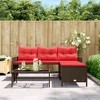 vidaXL Brown Poly Rattan L-Shaped Patio Sofa Set with Coffee Table and Red Cushions - Weather-Resistant Outdoor Lounge Furniture - 3 of 4