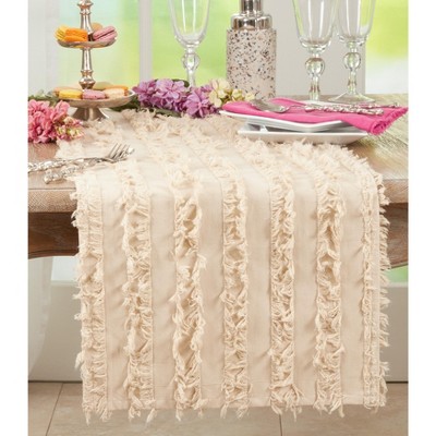 Natural Cotton Linen Fringe Stripe Table Runner