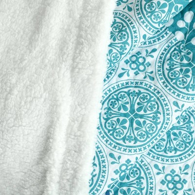 Bohemian Blue and Green Cotton Sherpa Throw Blanket