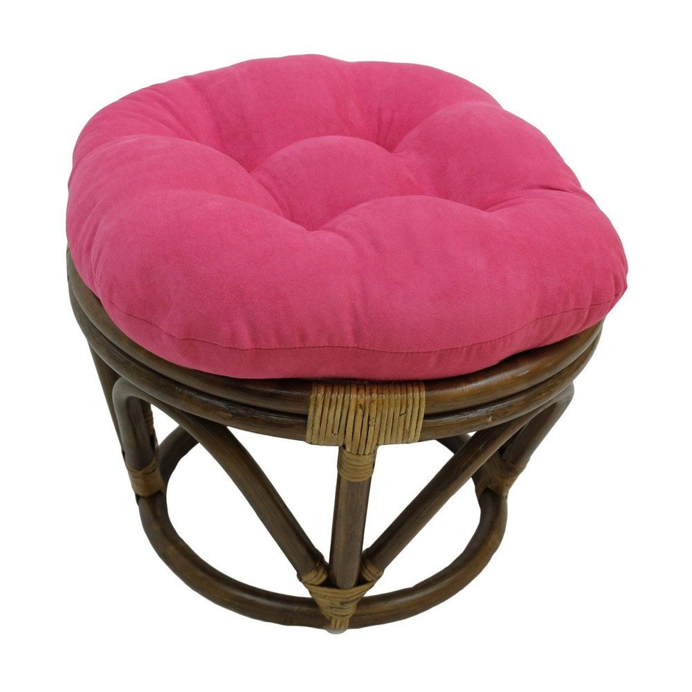 Photos - Pouffe / Bench International Caravan Rattan Ottoman with Micro Suede Cushion Berry Pink: Round, No Assembly, 200lb Capacity