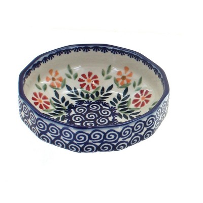 Blue Rose Polish Pottery Garden Bouquet Small Angular Bowl