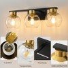 POWLIG 21.65-in 3-Light Black and Gold Bathroom Vanity Light with Clear Glass Shades, Bulbs not Included - 3 of 4