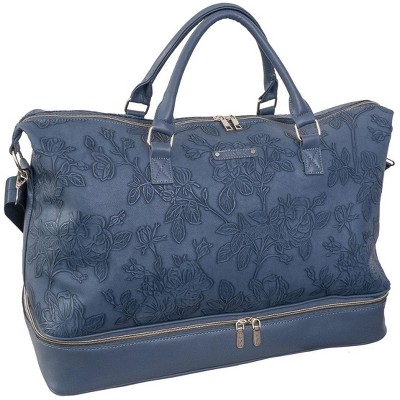 Ellen Tracy 20 Inch Floral Embossed Faux Leather Drop Bottom Duffel