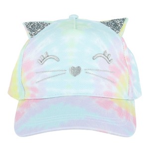 Ponyflo Girl's Tie-Dye Adjustable Ponytail Baseball Cap with Cat Face - 1 of 4