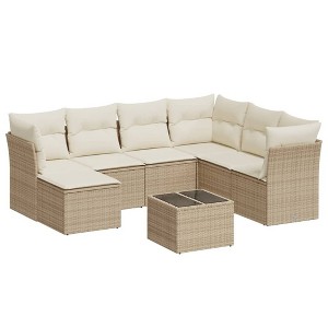 vidaXL Garden Sofa Set Beige PE Rattan 8-piece Modular Garden Sofa Set - 1 of 4