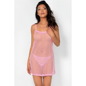 Smart and Sexy Women's Sheer Mesh & Lace Chemise Lingerie - 1 of 4