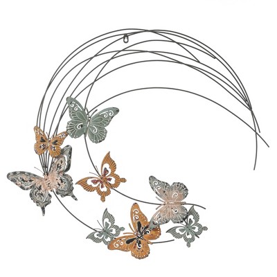 LuxenHome Metal Butterflies Moon Wall Decor, Indoor and Outdoor Decoration Black