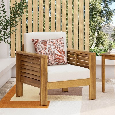 VYNXARIA Outdoor Acacia Wood Club Chairs with Cushions, Teak+Beige