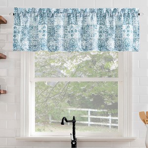 No. 918 1pc 54"x14" Genoa Mosaic Print Semi-Sheer Rod Pocket Kitchen Curtain Valance Blue - 1 of 4