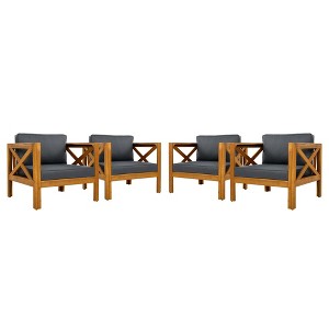 NAYSAYE Patio Chaise Lounges Outdoor Acacia Wood Armchair Set with Cushions for Outdoor Gatherings, Gray and Teak, 28.7"*27.9"*24" - 1 of 4