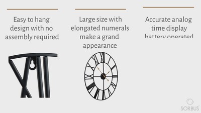 Oversized Silver Metal Roman Numeral Wall Clock