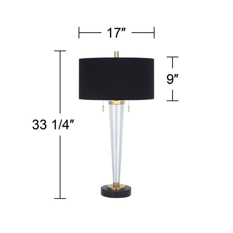 Vienna Full Spectrum Belle Modern Table Lamp 33 1/4" Tall Clear Crystal Glass Black Drum Shade for Bedroom Living Room Bedside Nightstand Office House, 4 of 9