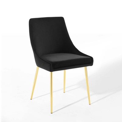 Gold Black Velvet Upholstered Side Chair with Metal Legs