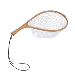 Fishing Landing Net with Wooden Handle, Soft Rubber Catch and Release Net for Freshwater and Saltwater - 1 of 4