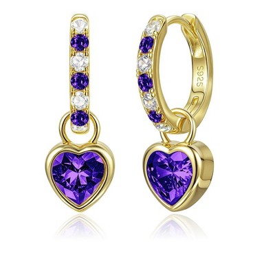 Molenia Heart Birthstone Drop Earrings for Women: 925 Sterling Silver hypoallergenic Huggie Dainty Jewelry Christmas Anniversary Birthday Gift for Mom