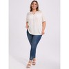 GRACE & GRANDEUR Women's Plus Size Tie Neck Half Puff Sleeve Lace Panel Casual Blouses - 2 of 4