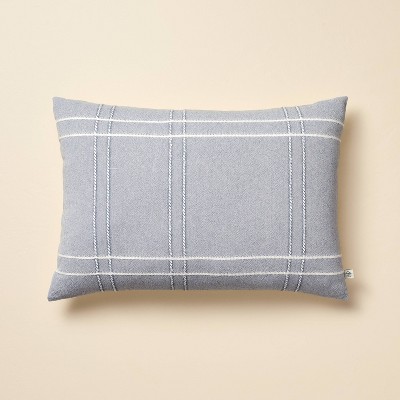 14"x20" Cross Stripe Lumbar Throw Pillow Washed Blue - Hearth & Hand™ with Magnolia