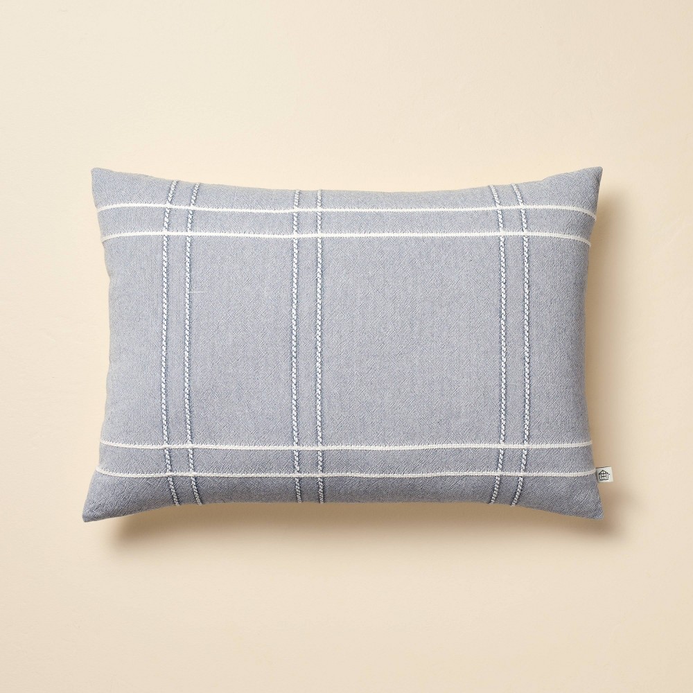 Photos - Pillow 14"x20" Cross Stripe Lumbar Throw  Washed Blue - Hearth & Hand™ with Magnolia