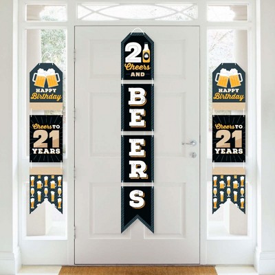 Big Dot of Happiness Cheers and Beers to 21 Years - Hanging Vertical Paper Door Banners - 21st Birthday Party Wall Decoration Kit - Indoor Door Decor