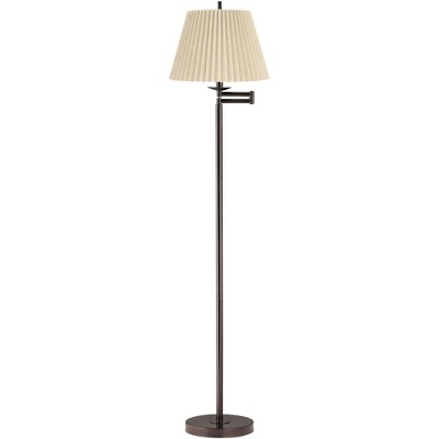 360 Lighting 60" High Beige Pleated Shade Bronze Swing Arm Floor Lamp