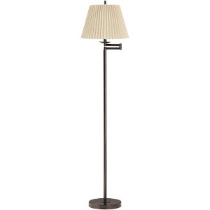 360 Lighting 60" High Beige Pleated Shade Bronze Swing Arm Floor Lamp - 1 of 4