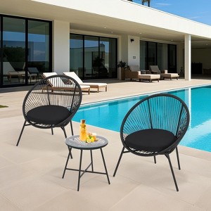 3 Pieces Outdoor Acapulco Chair Patio Bistro Set, All-Weather Acapulco Chairs with Glass Top Table - 1 of 4
