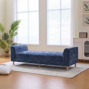 Hrinhom 83.1"W Modern Chenille Bed-end Bench, Recliner with Two Pillows, Wooden Legs - 1 of 4