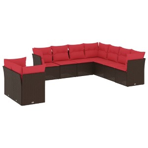 vidaXL 9 Piece Garden Sofa Set with Cushions Brown and Red - Without Table - 1 of 4