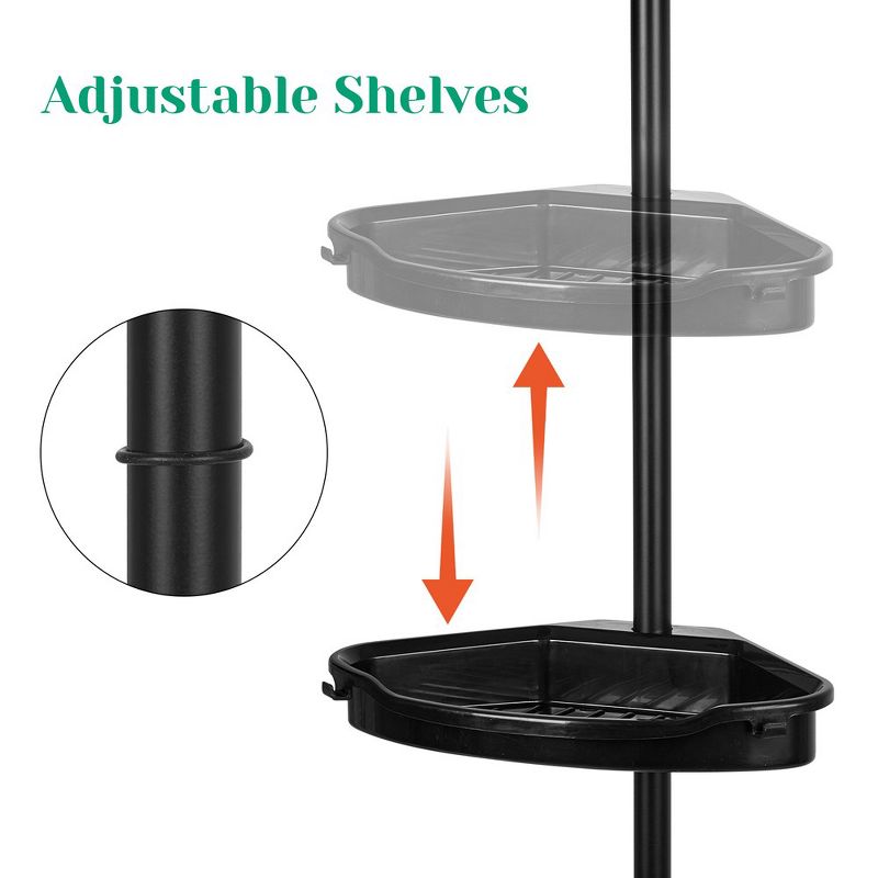 Shower Caddy Corner, 4 Adjustable Shelves with Tension Pole, up to 123 Inch, Black, 5 of 8