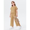 Mocamel Girl's Sports Simple Texture Casual Round Neck Short Sleeves and Loose Pant 2 piece Set - 3 of 4