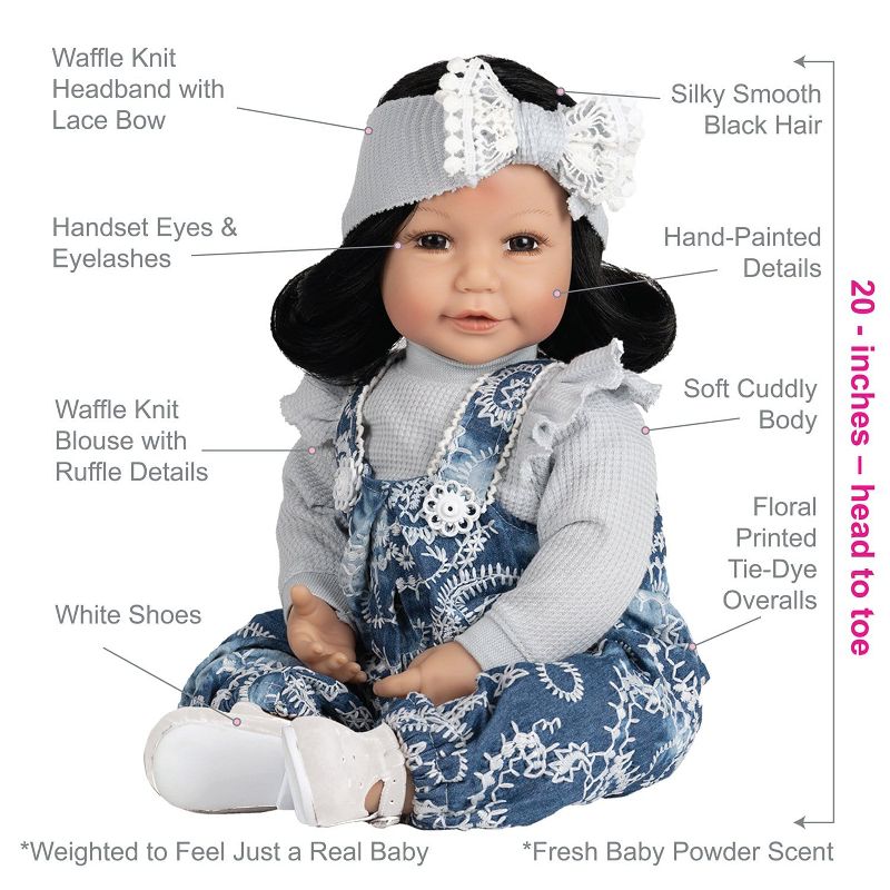 Adora Realistic Baby Doll Vintage Lace Toddler Doll - 20 inch, Soft CuddleMe Vinyl, Black hair, Brown Eyes, 3 of 10