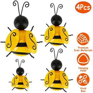 iNova "4Pcs 3D Bumble Bee Iron Hanging Wall Decor Set for Fence, Lawn, and Home Living Room Art Sculptures"Yellow - 1 of 4