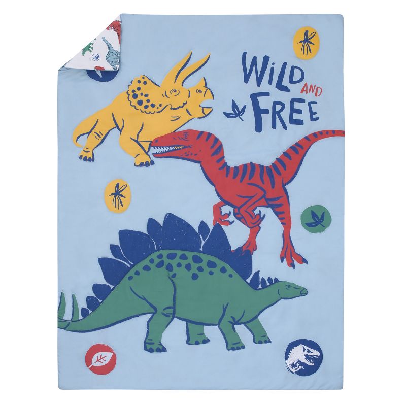 Universal Jurassic World Wild and Free Blue, Green, and Yellow Dinosaur 4 Piece Toddler Bed Set, 2 of 9