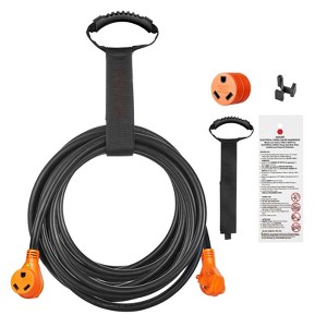 VEVOR 50 ft RV Extension Cord, 30 Amp, Heavy Duty STW RV Power Cord, NEMA TT-30R Female NEMA TT-30P Male Plug, Black - 1 of 4